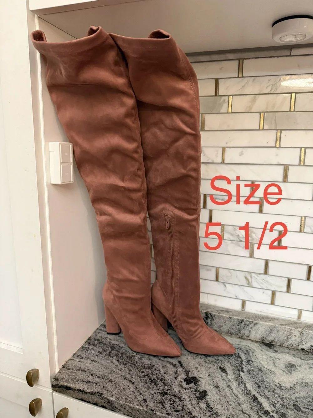 Source Unknown Over-the-Knee Suede Boots in Mauve Brown